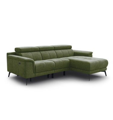 FIERO Ecksofa 3-Sitzer mit 1 Relaxfunktion und verstellbare Kopfstützen, olive