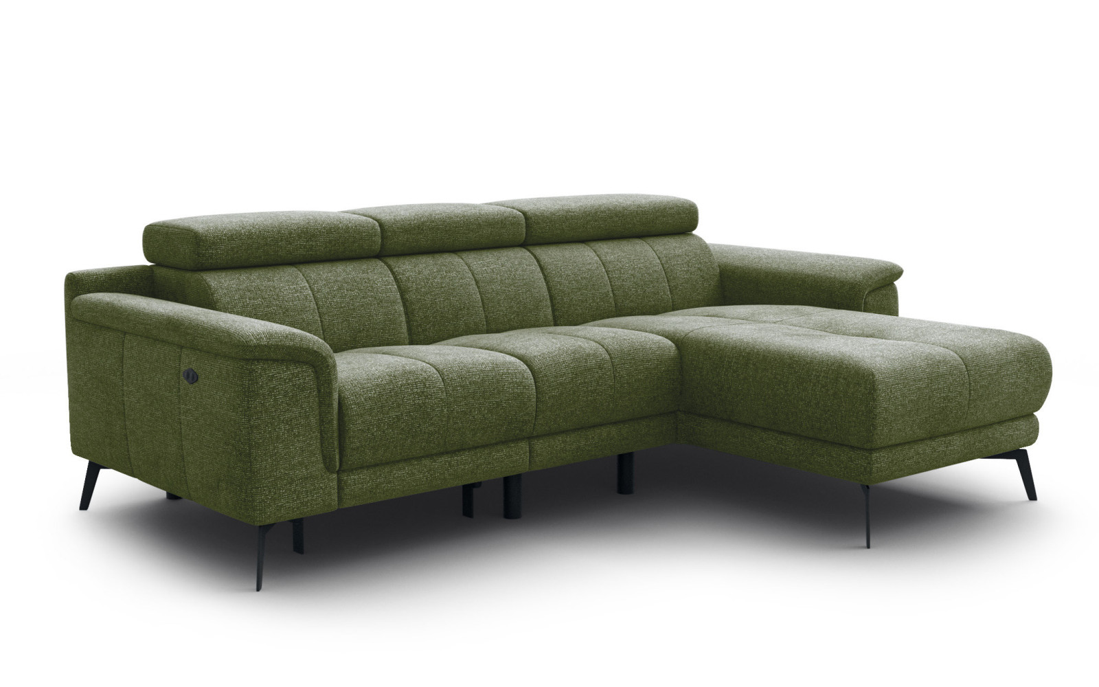 FIERO Ecksofa 3-Sitzer mit 1 Relaxfunktion und verstellbare Kopfstützen, olive