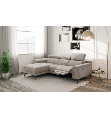 FIERO Ecksofa 3-Sitzer mit 1 Relaxfunktion und verstellbare Kopfstützen, taupe