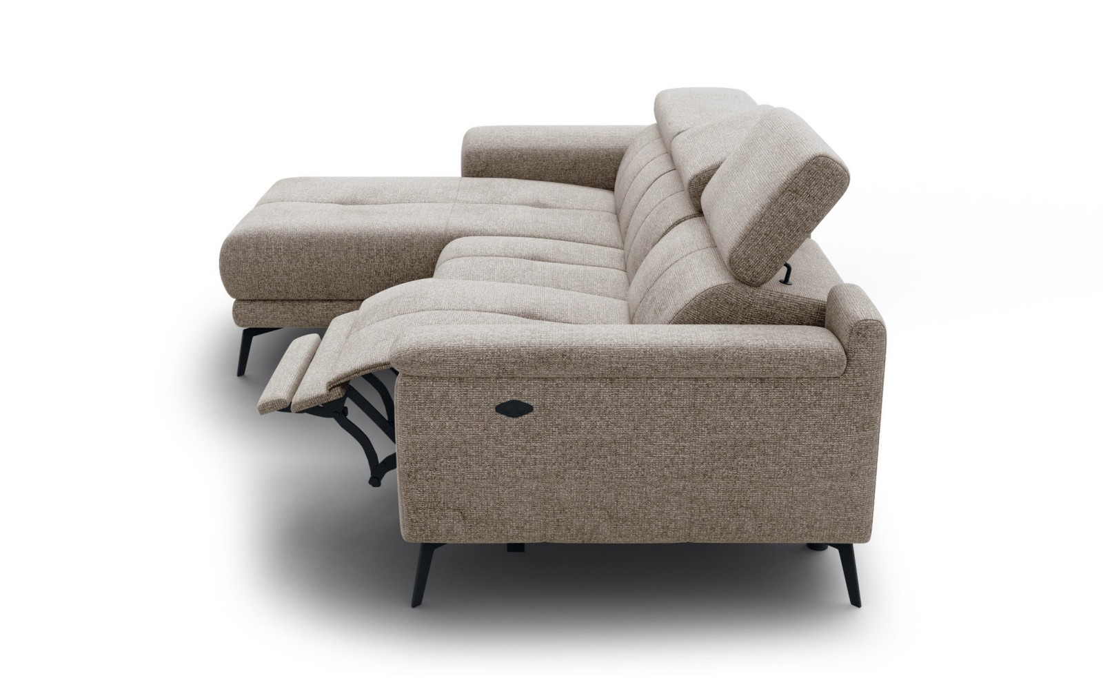 FIERO Ecksofa 3-Sitzer mit 1 Relaxfunktion und verstellbare Kopfstützen, taupe