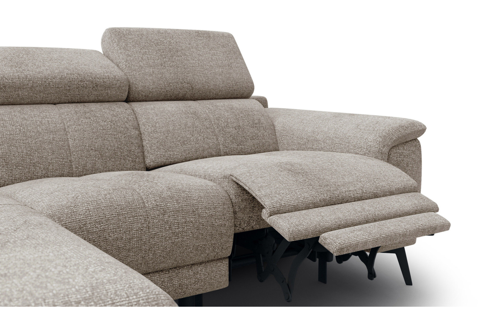 FIERO Ecksofa 3-Sitzer mit 1 Relaxfunktion und verstellbare Kopfstützen, taupe