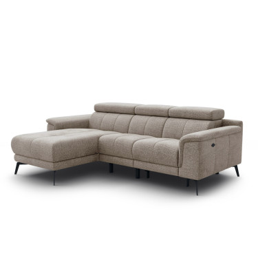 FIERO Ecksofa 3-Sitzer mit 1 Relaxfunktion und verstellbare Kopfstützen, taupe