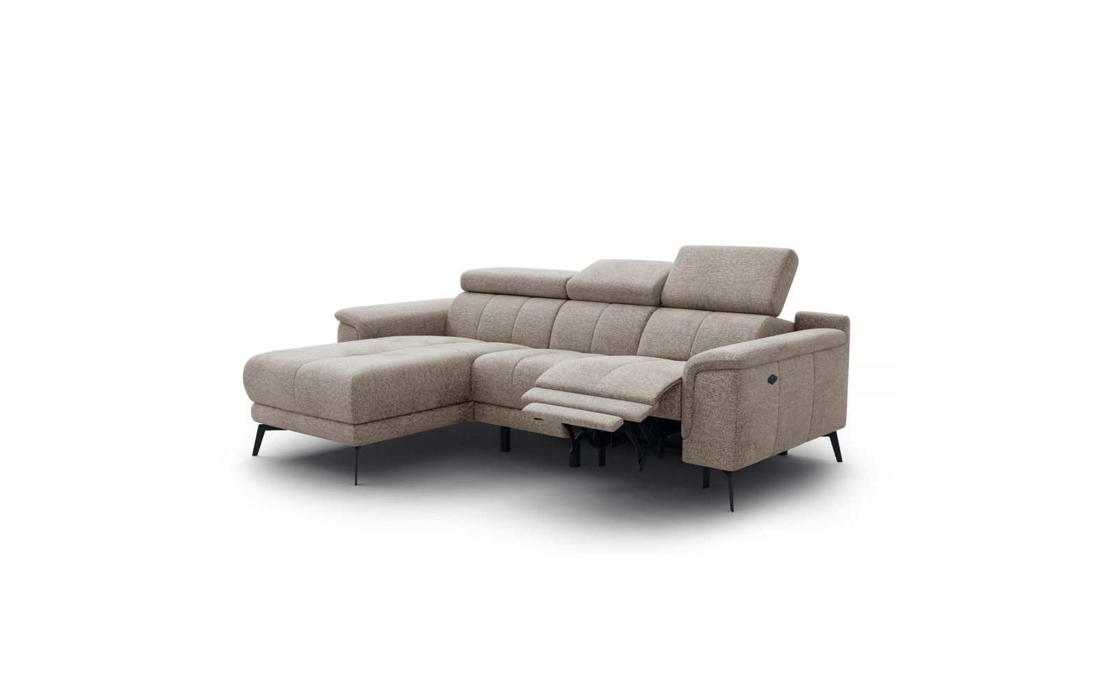 FIERO Ecksofa 3-Sitzer mit 1 Relaxfunktion und verstellbare Kopfstützen, taupe