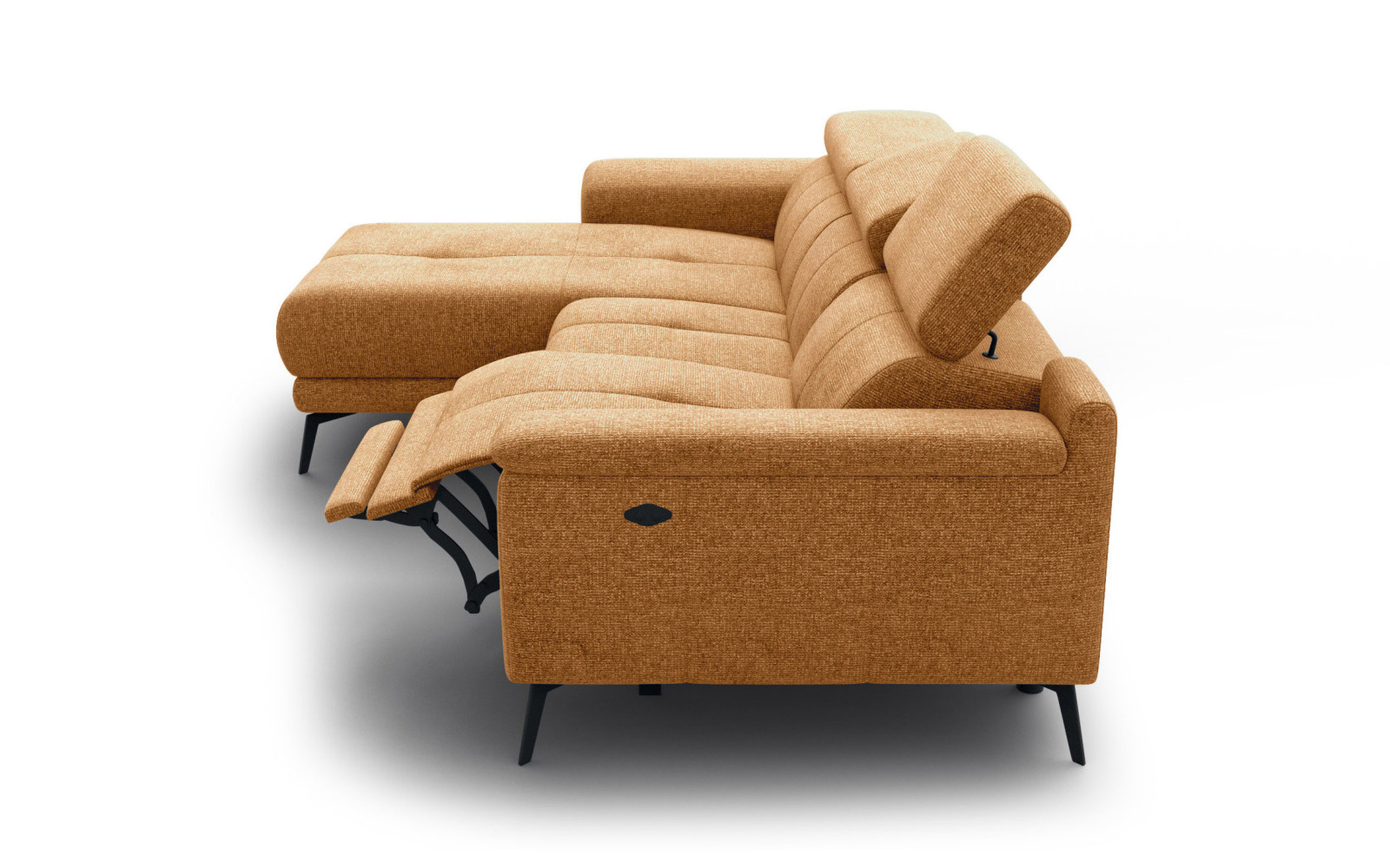 FIERO Ecksofa 3-Sitzer mit 1 Relaxfunktion und verstellbare Kopfstützen, orange