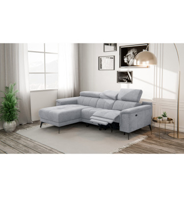 FIERO Ecksofa 3-Sitzer mit 1 Relaxfunktion und verstellbare Kopfstützen, silbergrau