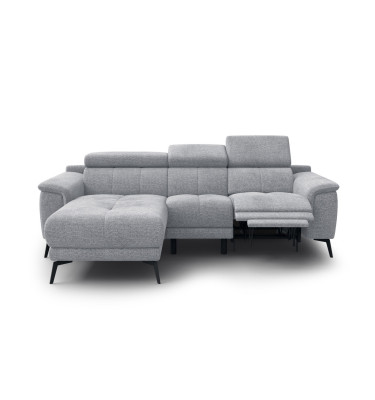 FIERO Ecksofa 3-Sitzer mit 1 Relaxfunktion und verstellbare Kopfstützen, silbergrau
