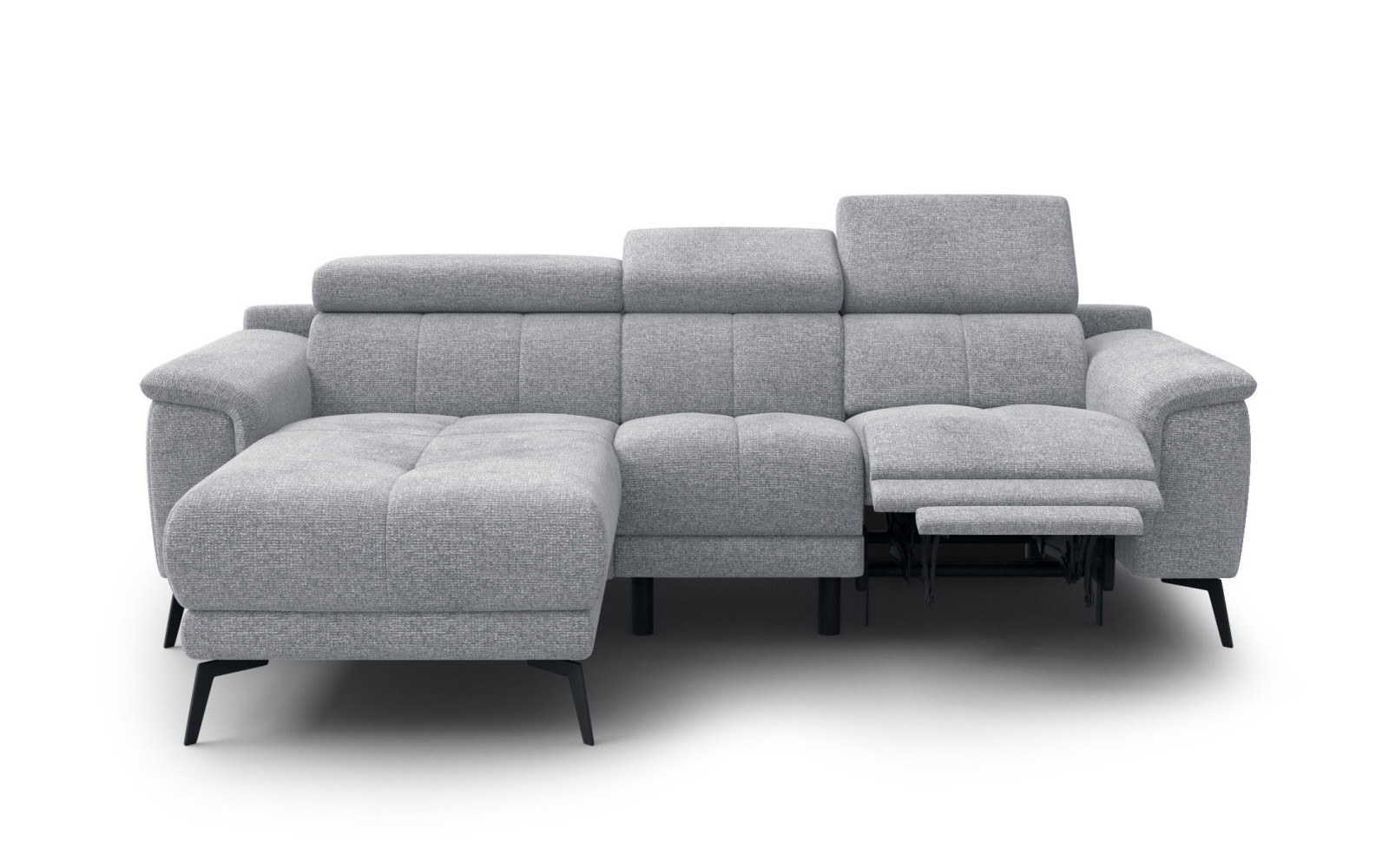 FIERO Ecksofa 3-Sitzer mit 1 Relaxfunktion und verstellbare Kopfstützen, silbergrau