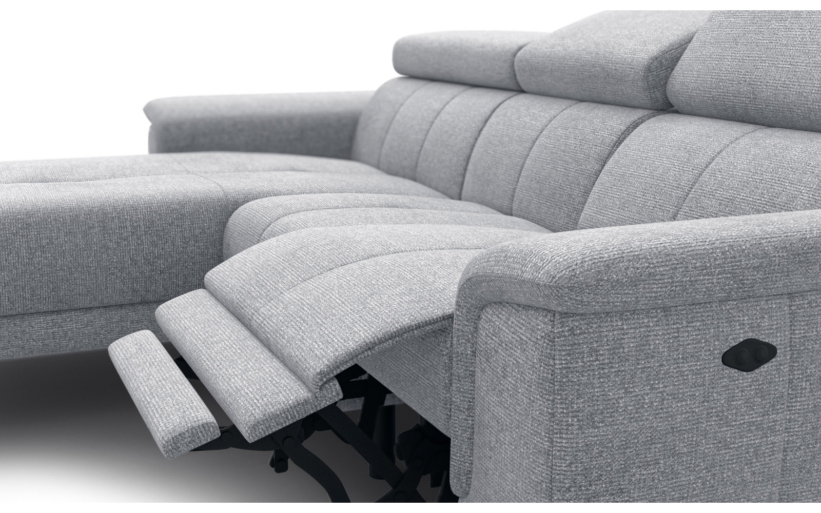 FIERO Ecksofa 3-Sitzer mit 1 Relaxfunktion und verstellbare Kopfstützen, silbergrau