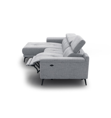FIERO Ecksofa 3-Sitzer mit 1 Relaxfunktion und verstellbare Kopfstützen, silbergrau