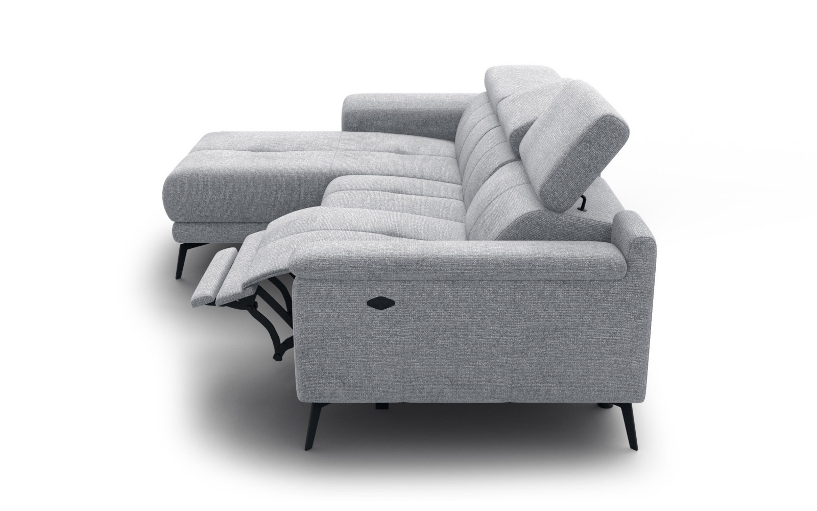 FIERO Ecksofa 3-Sitzer mit 1 Relaxfunktion und verstellbare Kopfstützen, silbergrau