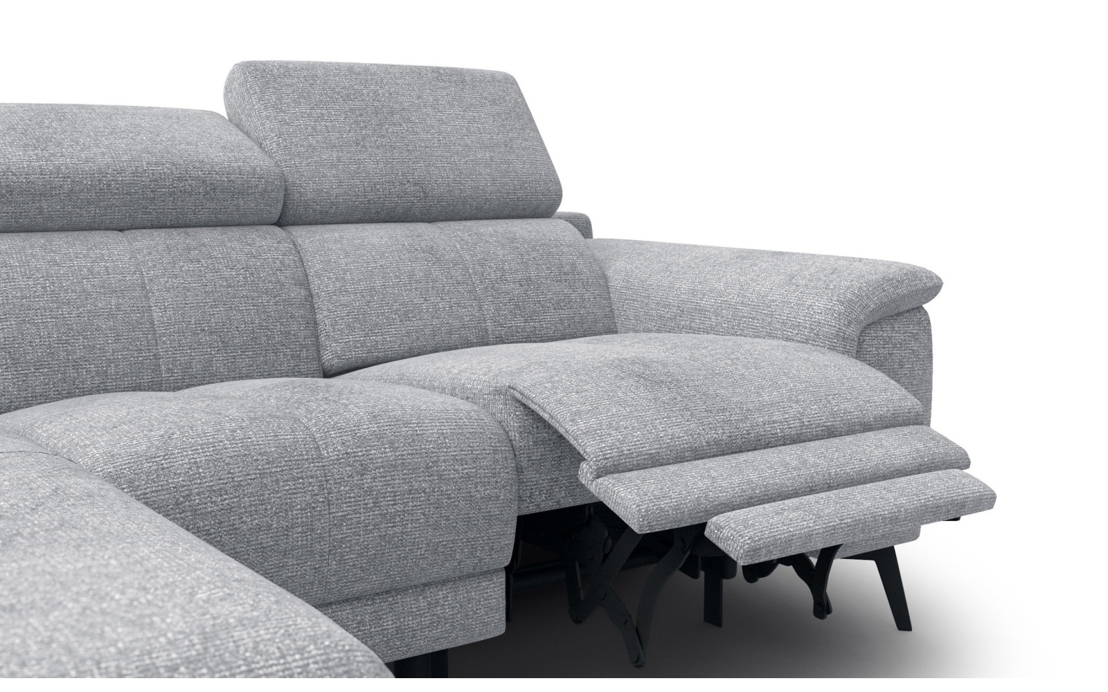 FIERO Ecksofa 3-Sitzer mit 1 Relaxfunktion und verstellbare Kopfstützen, silbergrau
