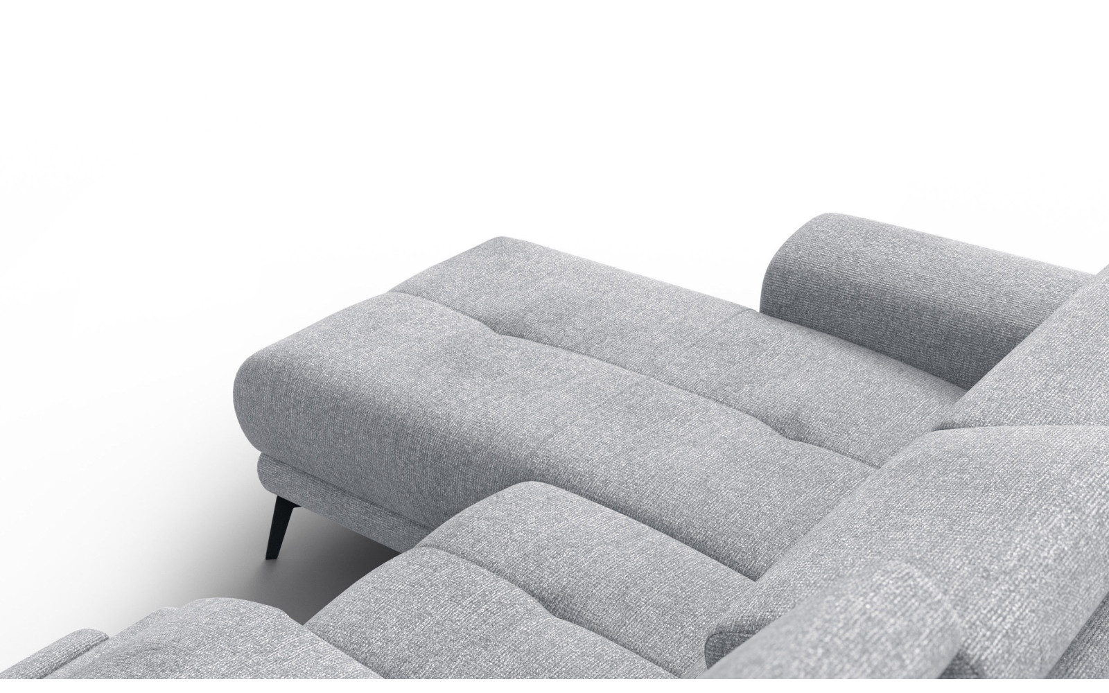 FIERO Ecksofa 3-Sitzer mit 1 Relaxfunktion und verstellbare Kopfstützen, silbergrau