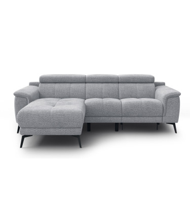 FIERO Ecksofa 3-Sitzer mit 1 Relaxfunktion und verstellbare Kopfstützen, silbergrau