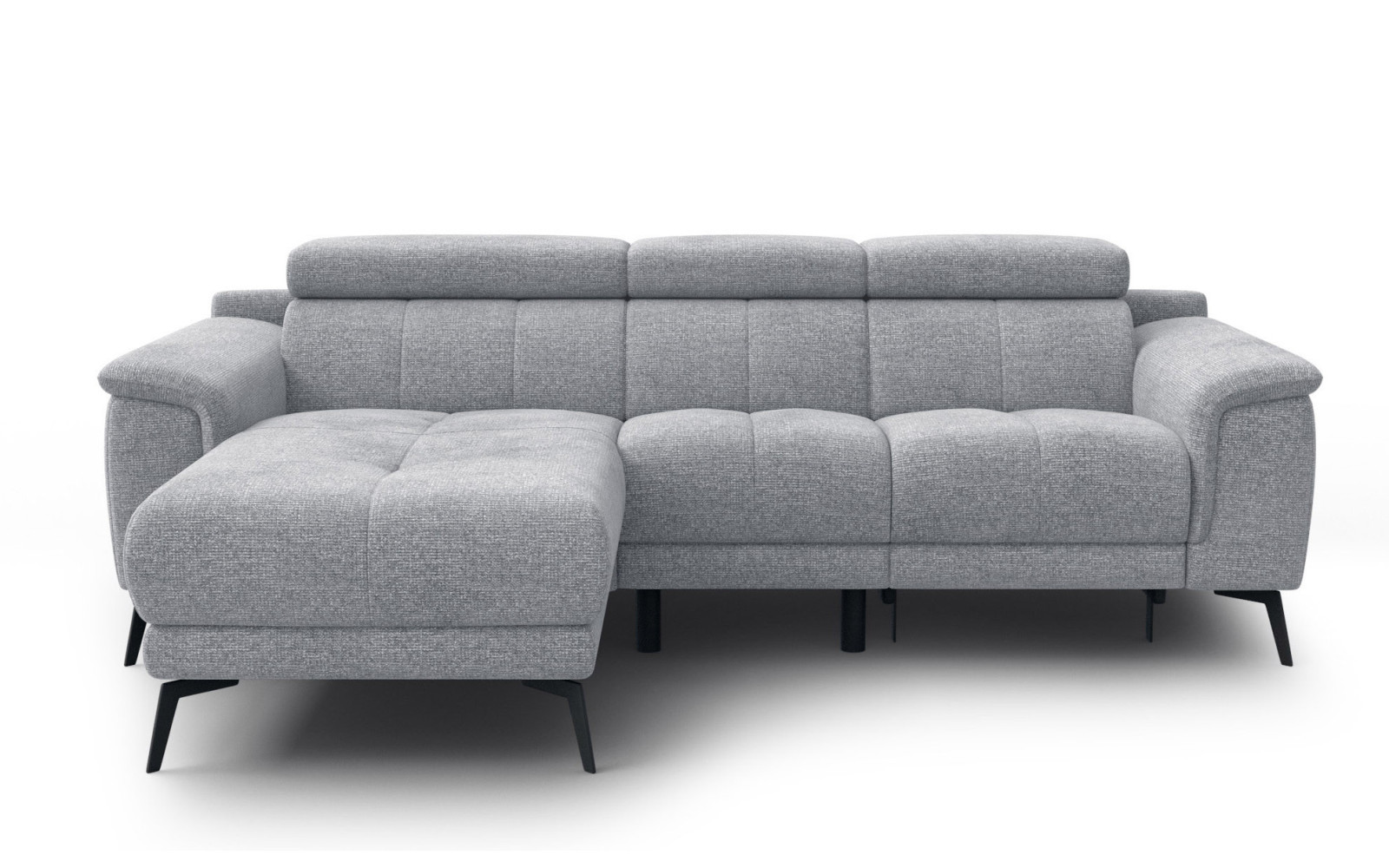 FIERO Ecksofa 3-Sitzer mit 1 Relaxfunktion und verstellbare Kopfstützen, silbergrau