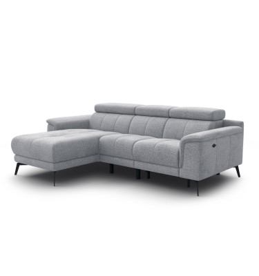 FIERO Ecksofa 3-Sitzer mit 1 Relaxfunktion und verstellbare Kopfstützen, silbergrau