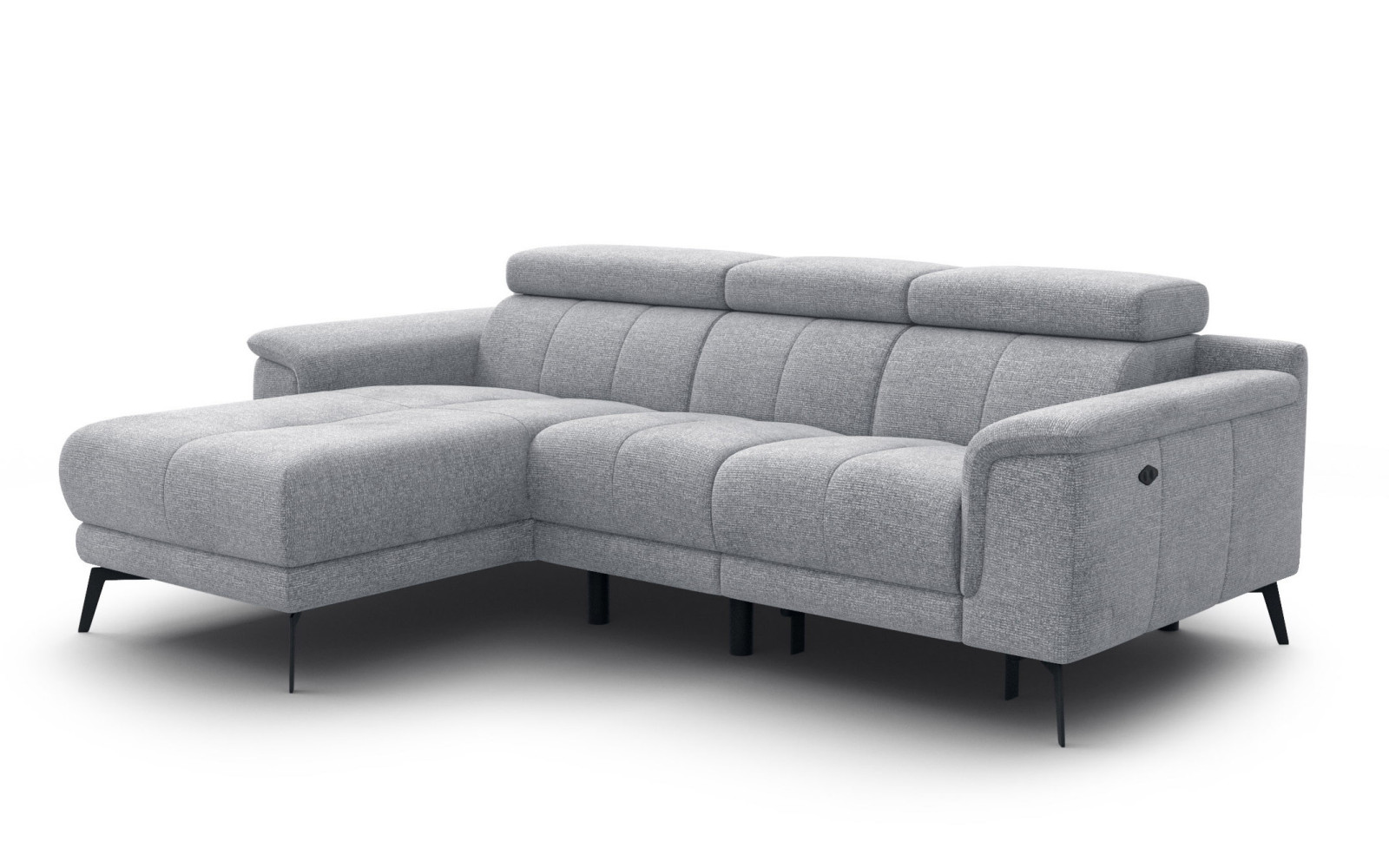 FIERO Ecksofa 3-Sitzer mit 1 Relaxfunktion und verstellbare Kopfstützen, silbergrau