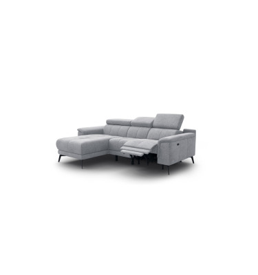 FIERO Ecksofa 3-Sitzer mit 1 Relaxfunktion und verstellbare Kopfstützen, silbergrau