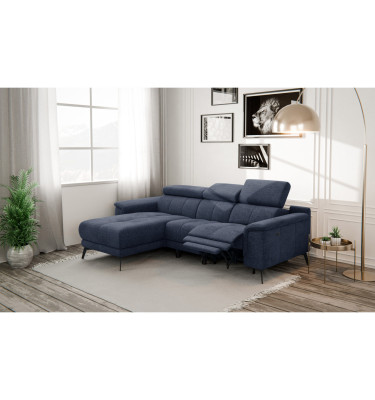 FIERO Ecksofa 3-Sitzer mit 1 Relaxfunktion und verstellbare Kopfstützen, marineblau