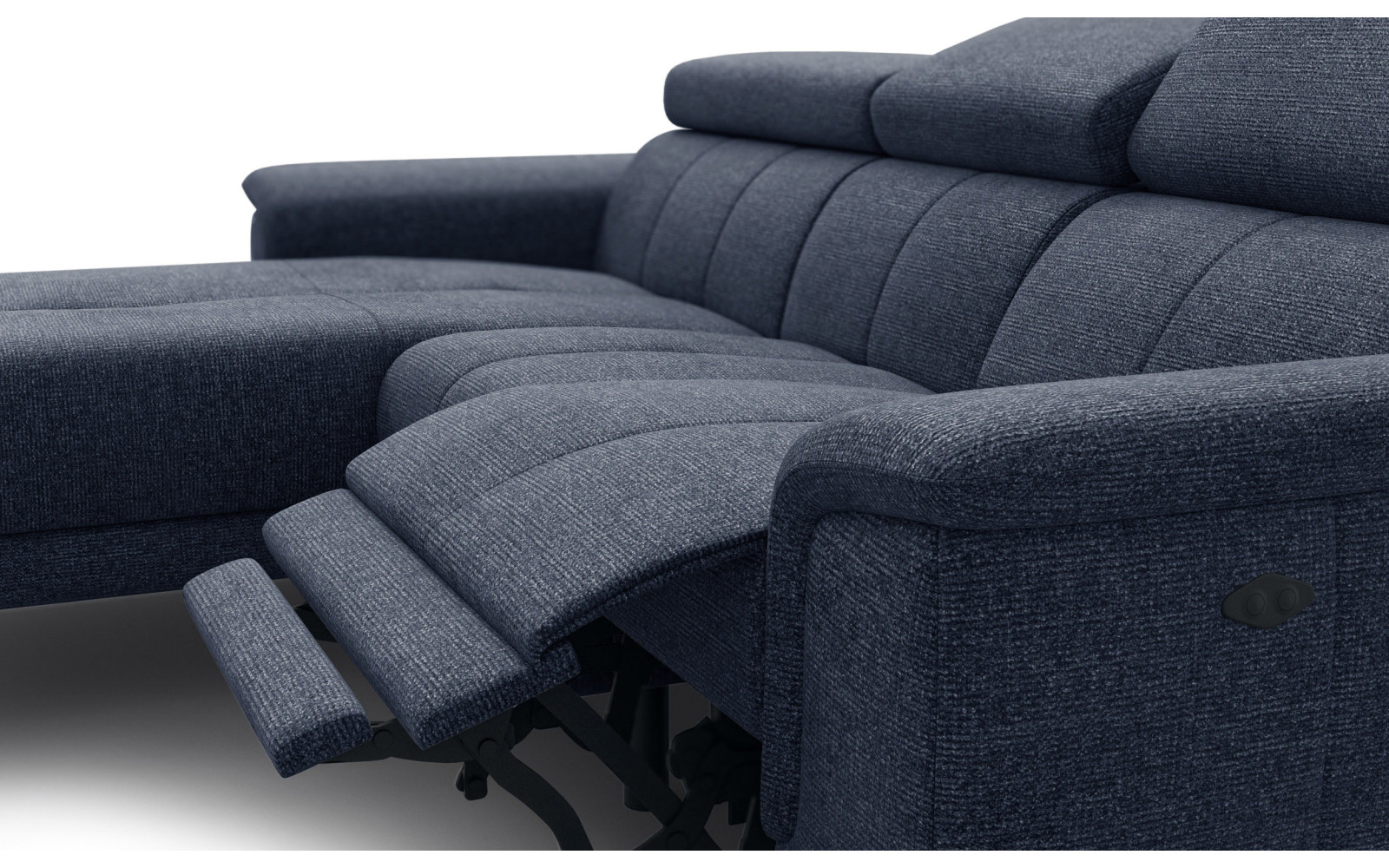 FIERO Ecksofa 3-Sitzer mit 1 Relaxfunktion und verstellbare Kopfstützen, marineblau