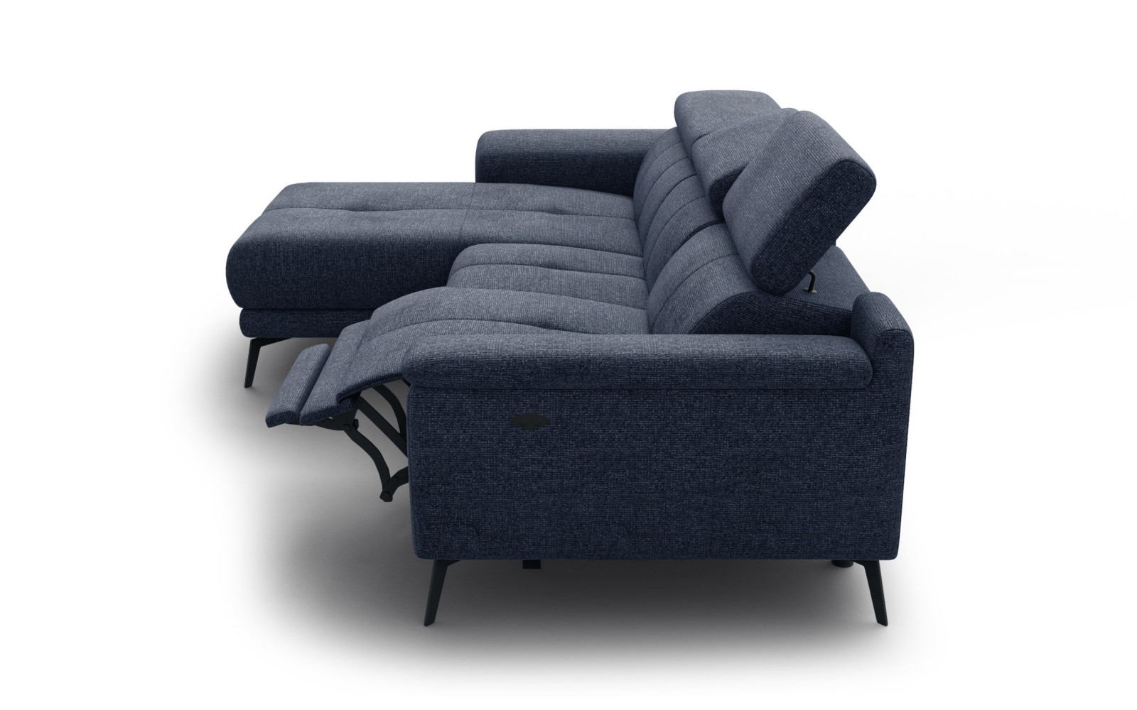 FIERO Ecksofa 3-Sitzer mit 1 Relaxfunktion und verstellbare Kopfstützen, marineblau