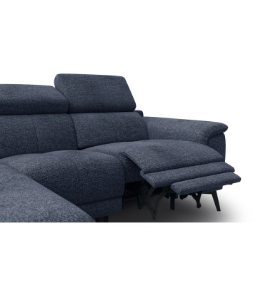 FIERO Ecksofa 3-Sitzer mit 1 Relaxfunktion und verstellbare Kopfstützen, marineblau