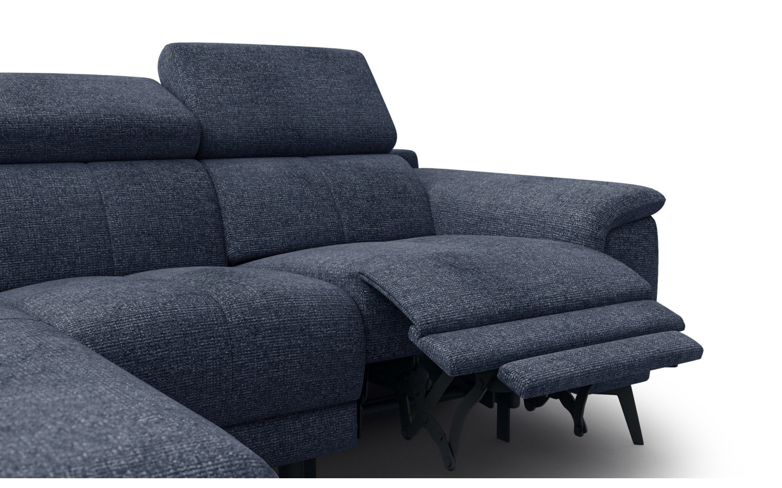 FIERO Ecksofa 3-Sitzer mit 1 Relaxfunktion und verstellbare Kopfstützen, marineblau