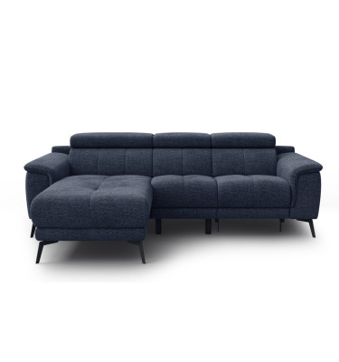 FIERO Ecksofa 3-Sitzer mit 1 Relaxfunktion und verstellbare Kopfstützen, marineblau