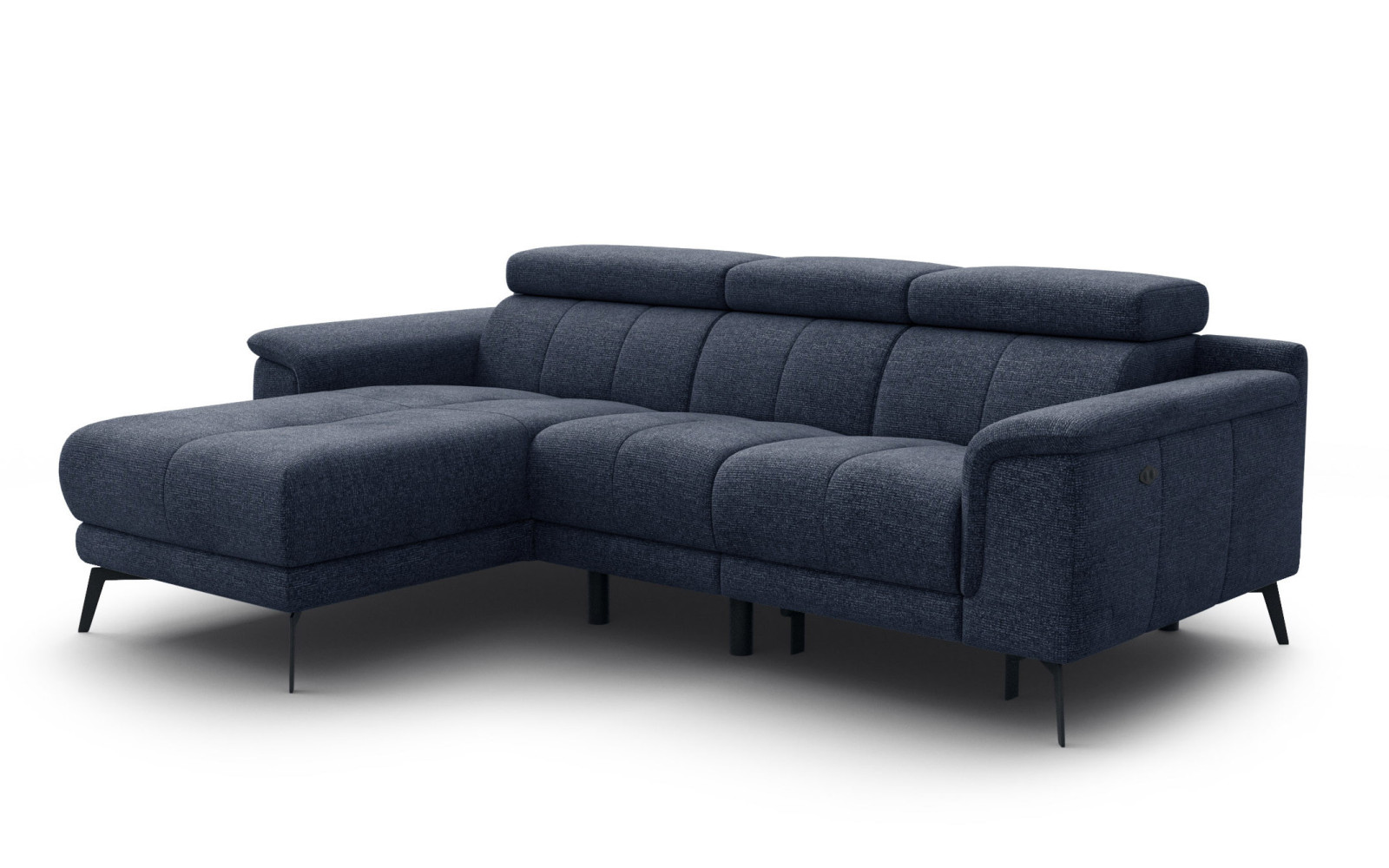 FIERO Ecksofa 3-Sitzer mit 1 Relaxfunktion und verstellbare Kopfstützen, marineblau