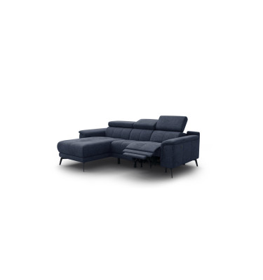 FIERO Ecksofa 3-Sitzer mit 1 Relaxfunktion und verstellbare Kopfstützen, marineblau