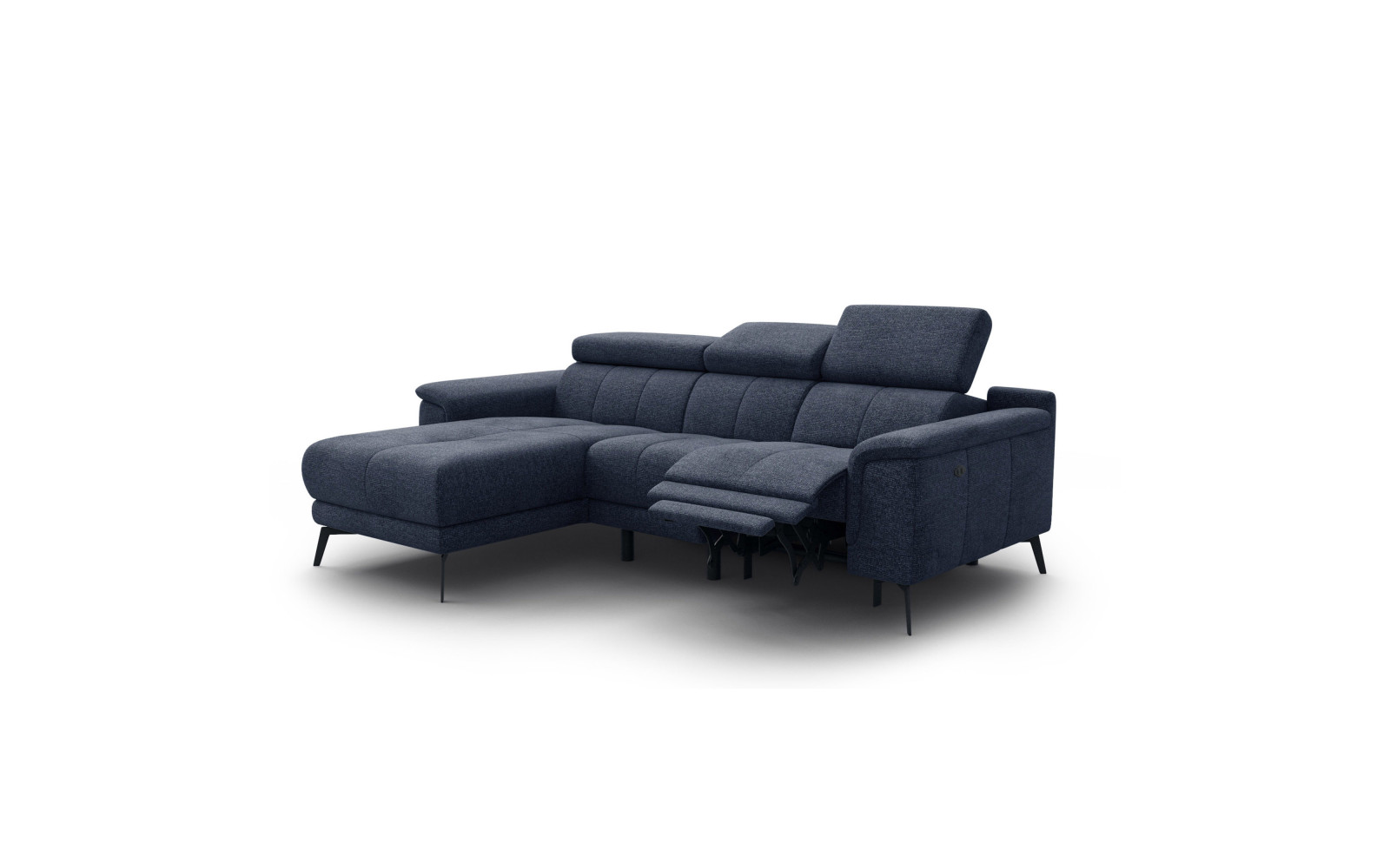 FIERO Ecksofa 3-Sitzer mit 1 Relaxfunktion und verstellbare Kopfstützen, marineblau