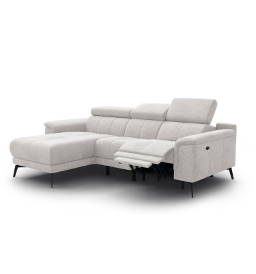 FIERO Ecksofa 3-Sitzer mit 1 Relaxfunktion und verstellbare Kopfstützen, creme