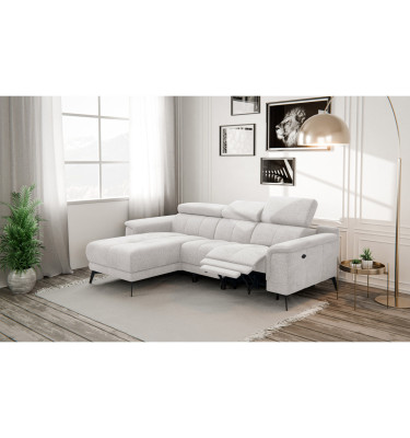 FIERO Ecksofa 3-Sitzer mit 1 Relaxfunktion und verstellbare Kopfstützen, creme