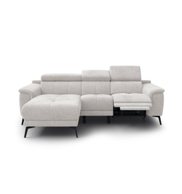 FIERO Ecksofa 3-Sitzer mit 1 Relaxfunktion und verstellbare Kopfstützen, creme