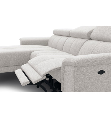 FIERO Ecksofa 3-Sitzer mit 1 Relaxfunktion und verstellbare Kopfstützen, creme