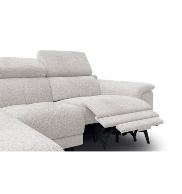 FIERO Ecksofa 3-Sitzer mit 1 Relaxfunktion und verstellbare Kopfstützen, creme
