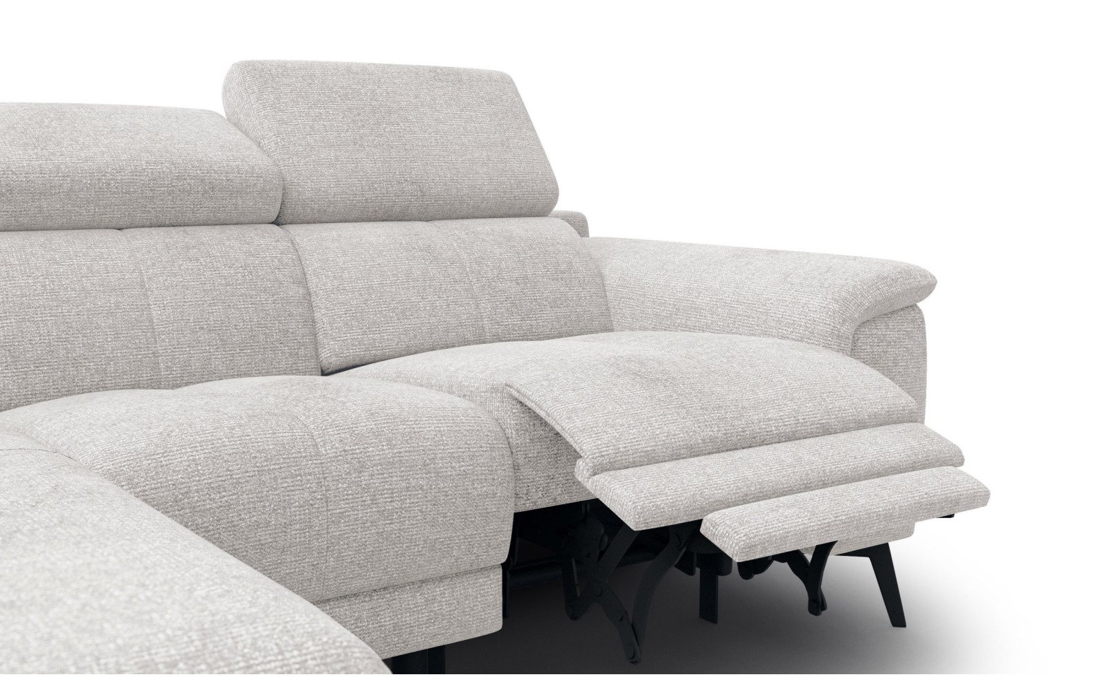 FIERO Ecksofa 3-Sitzer mit 1 Relaxfunktion und verstellbare Kopfstützen, creme