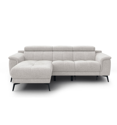 FIERO Ecksofa 3-Sitzer mit 1 Relaxfunktion und verstellbare Kopfstützen, creme