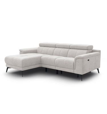 FIERO Ecksofa 3-Sitzer mit 1 Relaxfunktion und verstellbare Kopfstützen, creme