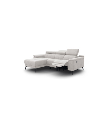 FIERO Ecksofa 3-Sitzer mit 1 Relaxfunktion und verstellbare Kopfstützen, creme