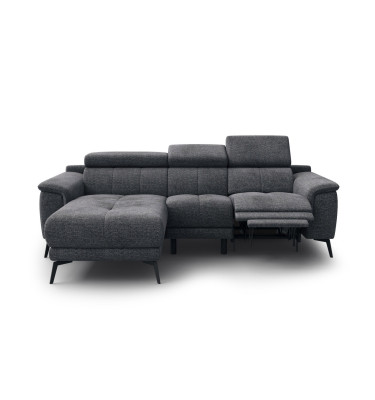 FIERO Ecksofa 3-Sitzer mit 1 Relaxfunktion und verstellbare Kopfstützen, dunkelgrau