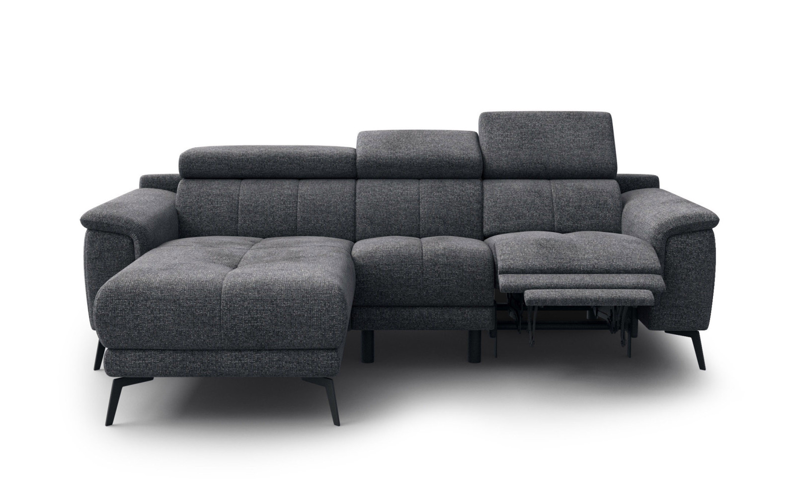 FIERO Ecksofa 3-Sitzer mit 1 Relaxfunktion und verstellbare Kopfstützen, dunkelgrau