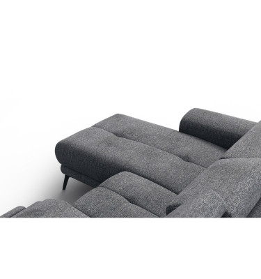 FIERO Ecksofa 3-Sitzer mit 1 Relaxfunktion und verstellbare Kopfstützen, dunkelgrau