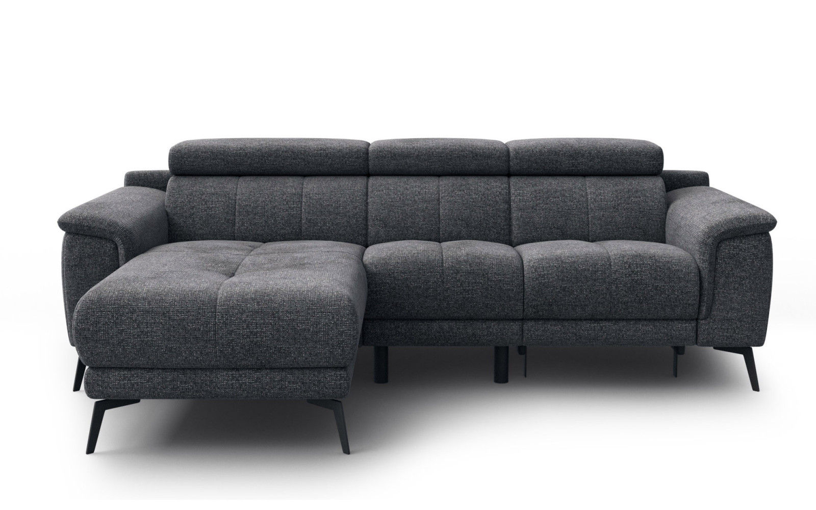 FIERO Ecksofa 3-Sitzer mit 1 Relaxfunktion und verstellbare Kopfstützen, dunkelgrau