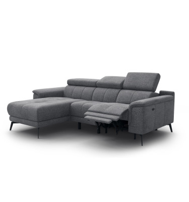 FIERO Ecksofa 3-Sitzer mit 1 Relaxfunktion und verstellbare Kopfstützen, grau