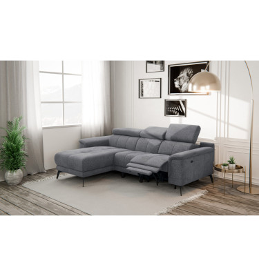 FIERO Ecksofa 3-Sitzer mit 1 Relaxfunktion und verstellbare Kopfstützen, grau