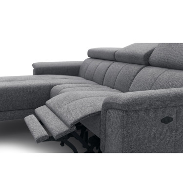 FIERO Ecksofa 3-Sitzer mit 1 Relaxfunktion und verstellbare Kopfstützen, grau