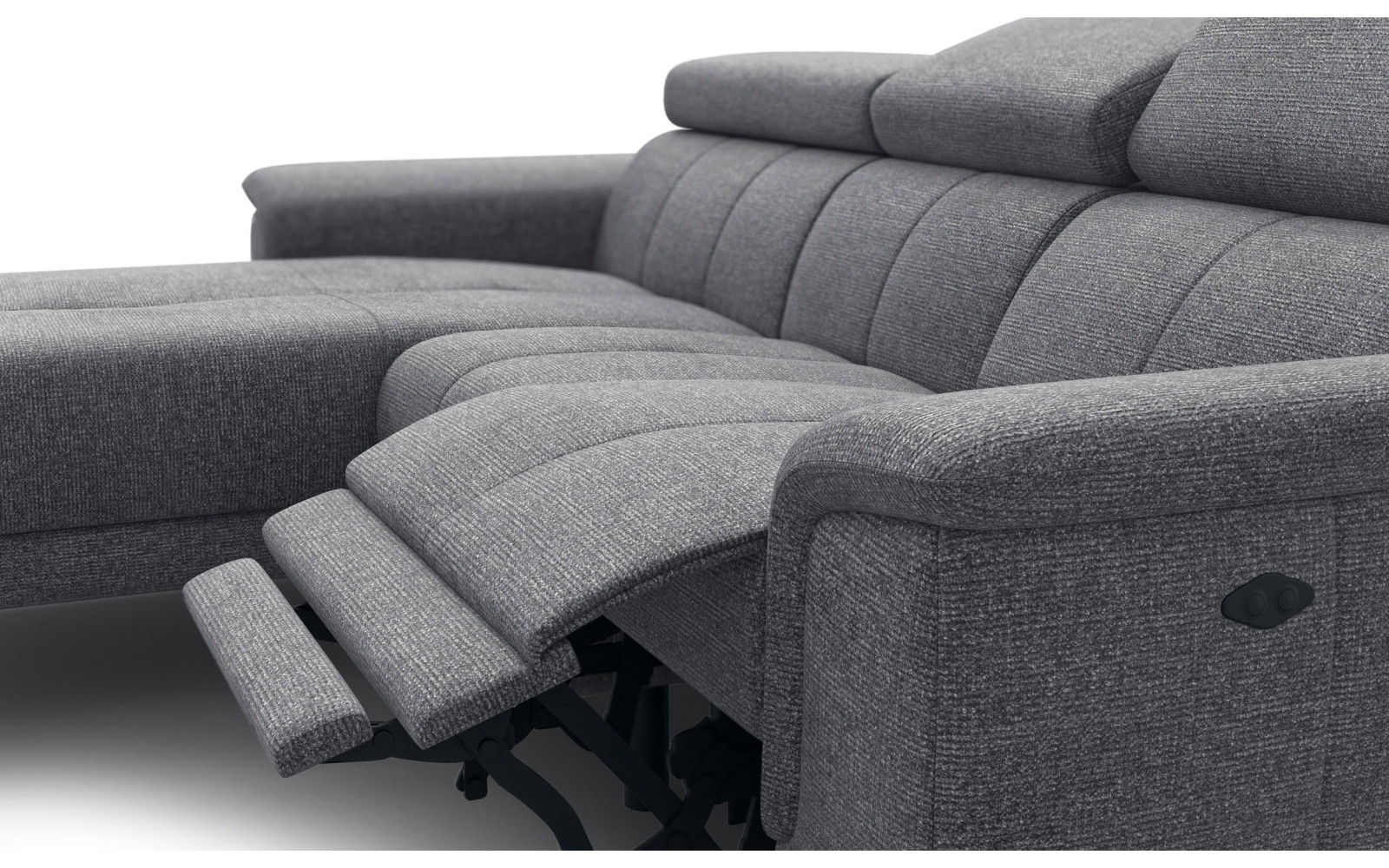 FIERO Ecksofa 3-Sitzer mit 1 Relaxfunktion und verstellbare Kopfstützen, grau