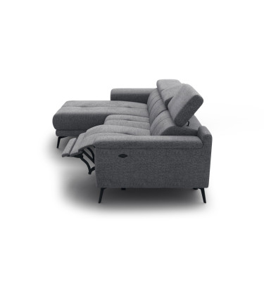 FIERO Ecksofa 3-Sitzer mit 1 Relaxfunktion und verstellbare Kopfstützen, grau