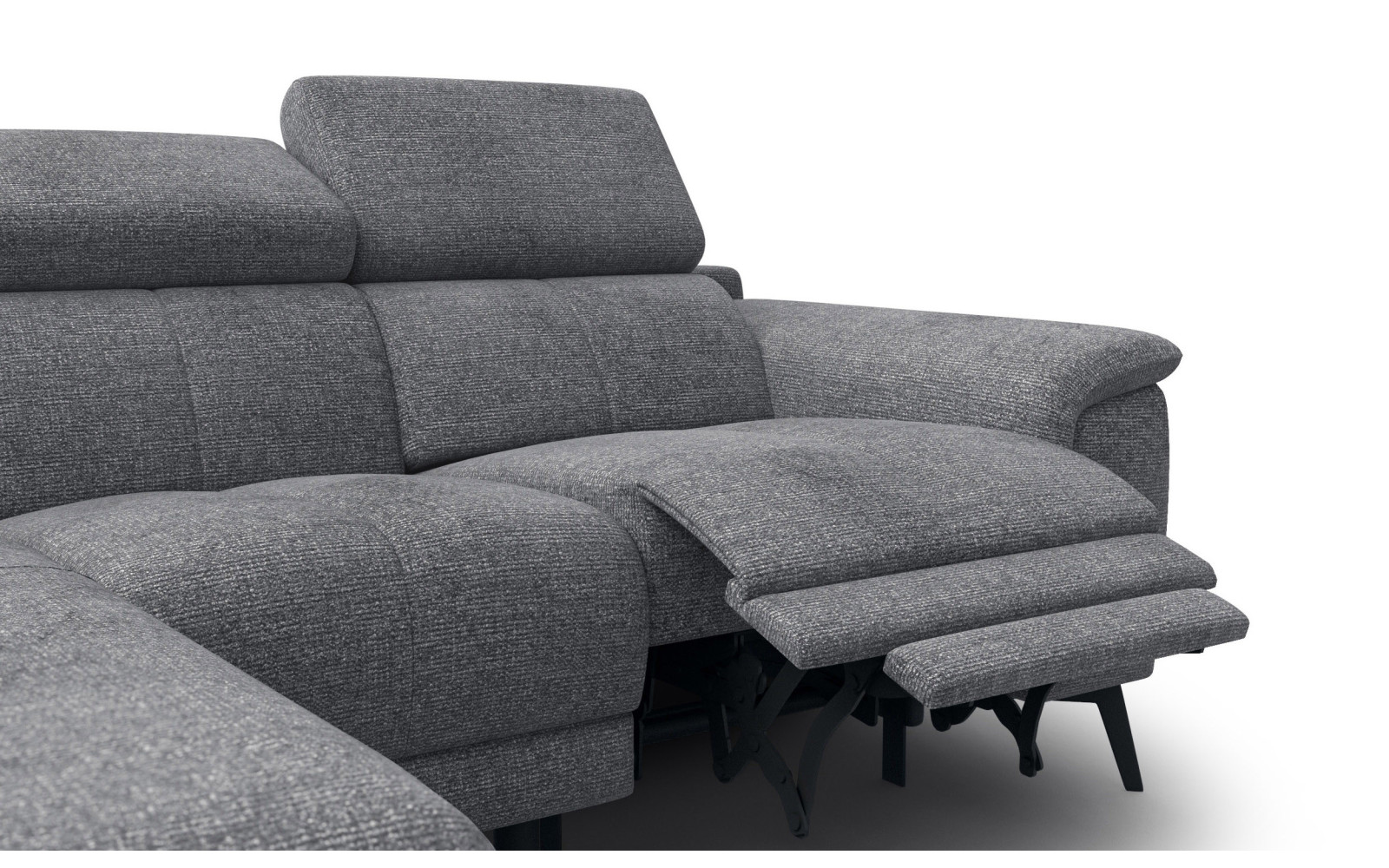FIERO Ecksofa 3-Sitzer mit 1 Relaxfunktion und verstellbare Kopfstützen, grau