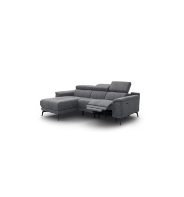 FIERO Ecksofa 3-Sitzer mit 1 Relaxfunktion und verstellbare Kopfstützen, grau